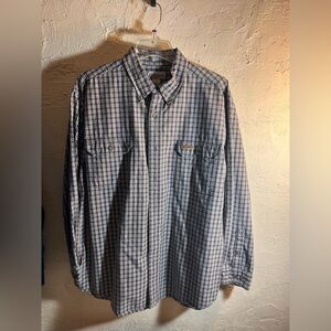 Carhartt Men's Casual Button Down Shirt - Brown and Navy Plaid casual rugged XL